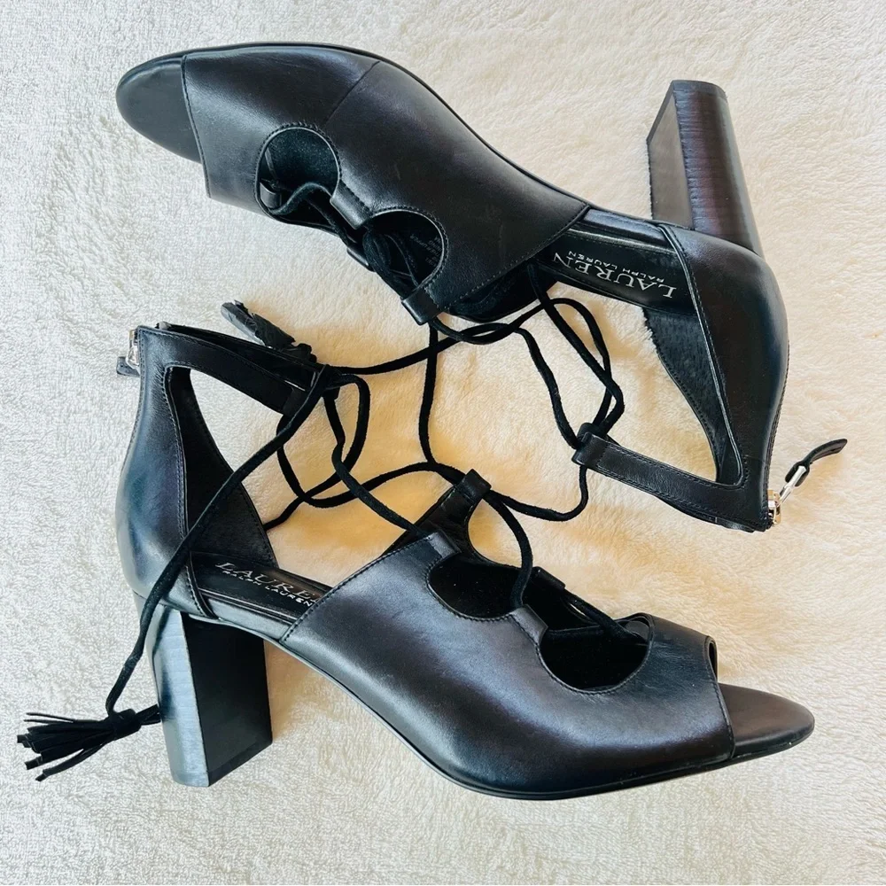 LAUREN RALPH LAUREN STRAPPY SEXY LACE UP OPEN TOE HEELS SIZE 7.5 NWT